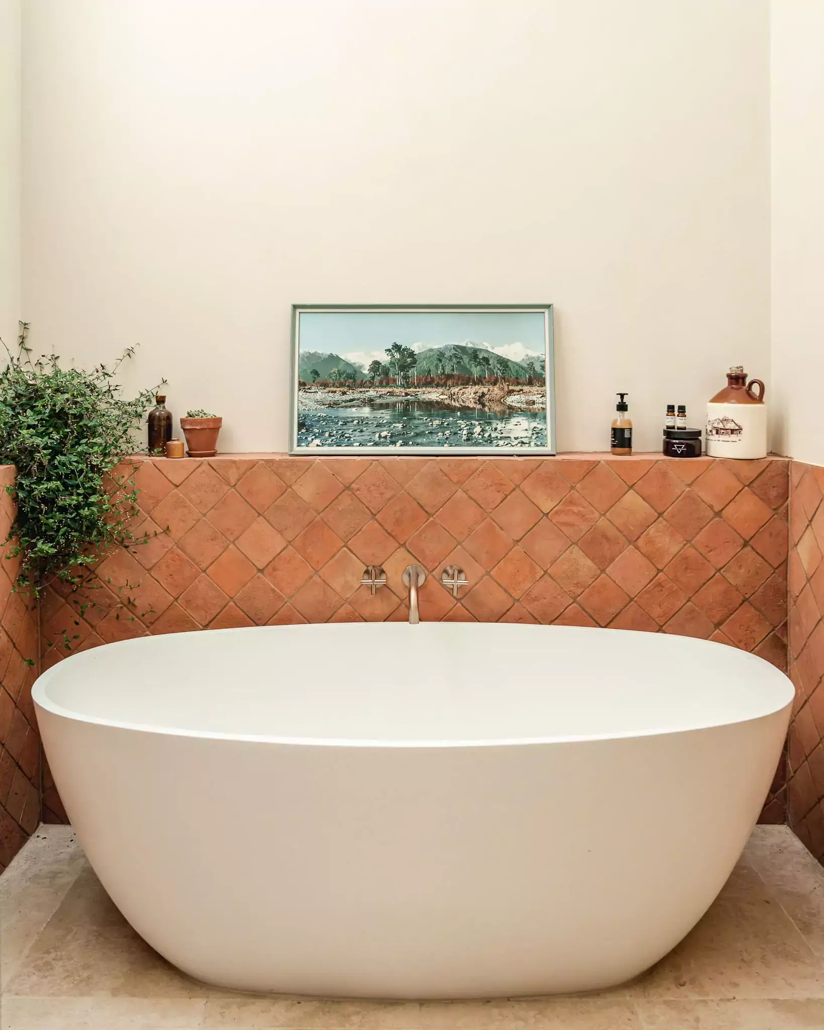 Bathtub in modern bathroom